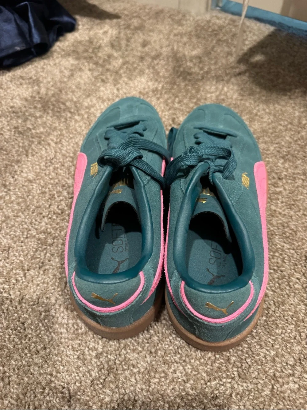 Puma Teal and Pink Suede Sneakers
